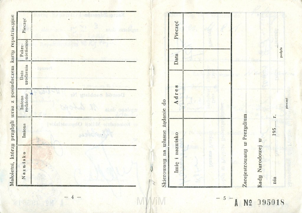 KKE 5693-4.jpg - Dok. Karta Repatriacyjna Katarzyny Graszko (ur. 18 XI 1894 r. w Moskwie) – córka Jana i Weroniki Graszko, Kętrzyn, 2 IV 1959 r.